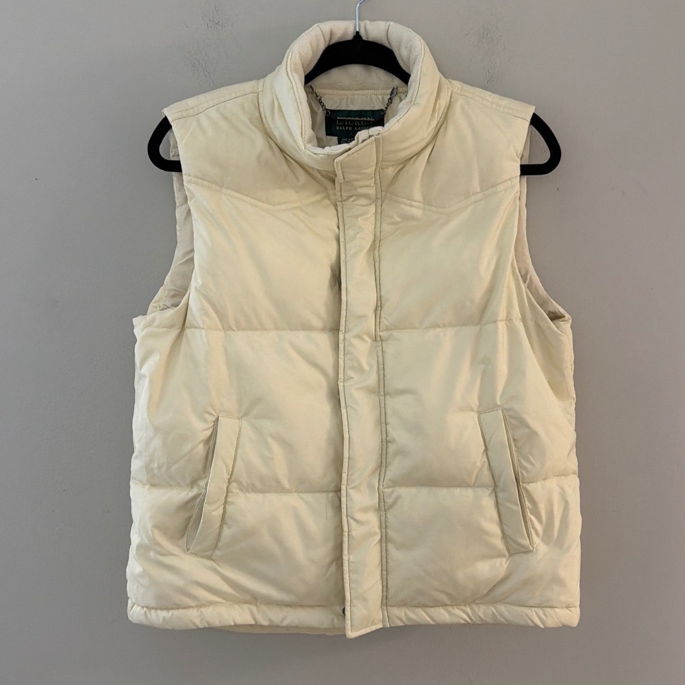Lauren Ralph Lauren Cream Down Puffer‎ Vest Womens Medium Fleece Lined Off White
